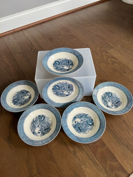 Currier & Ives by Royal Other - Vintage Currier & Ives "Early Winter" Rimmed Soup Bowls